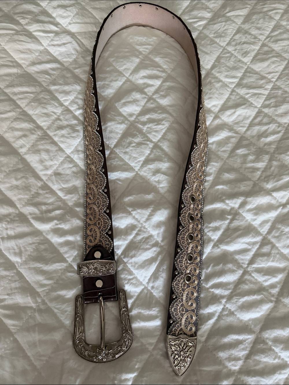 Angel Ranch Genuine Leather Western Lace Crystal Belt